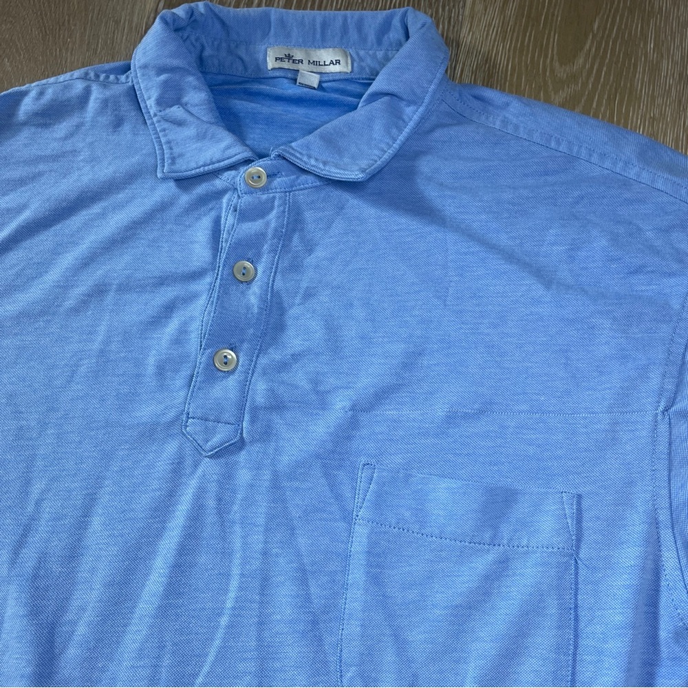 Peter Millar Men’s Large Blue Solid Cotton Short Sleeve Golf Polo Shirt